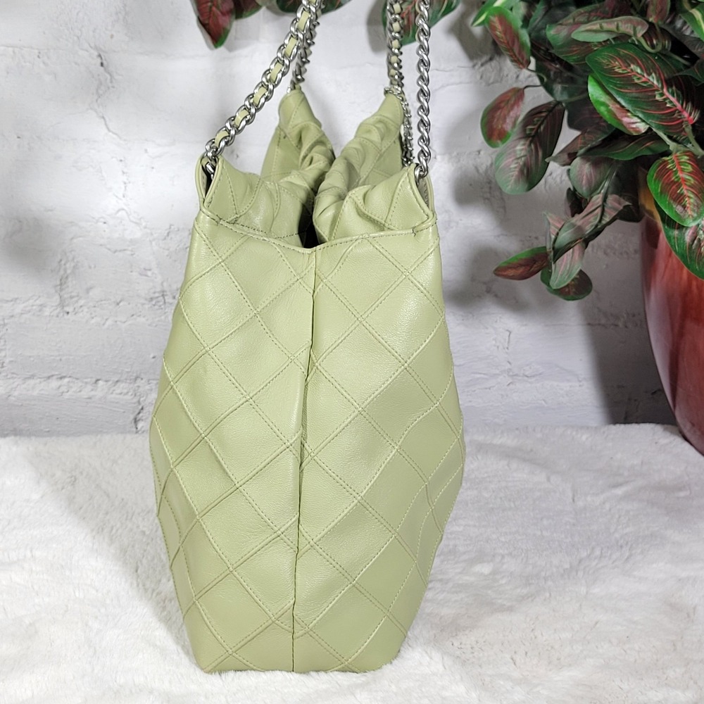 Tory Burch Light Green Quilted Tote - Picture 4 of 9